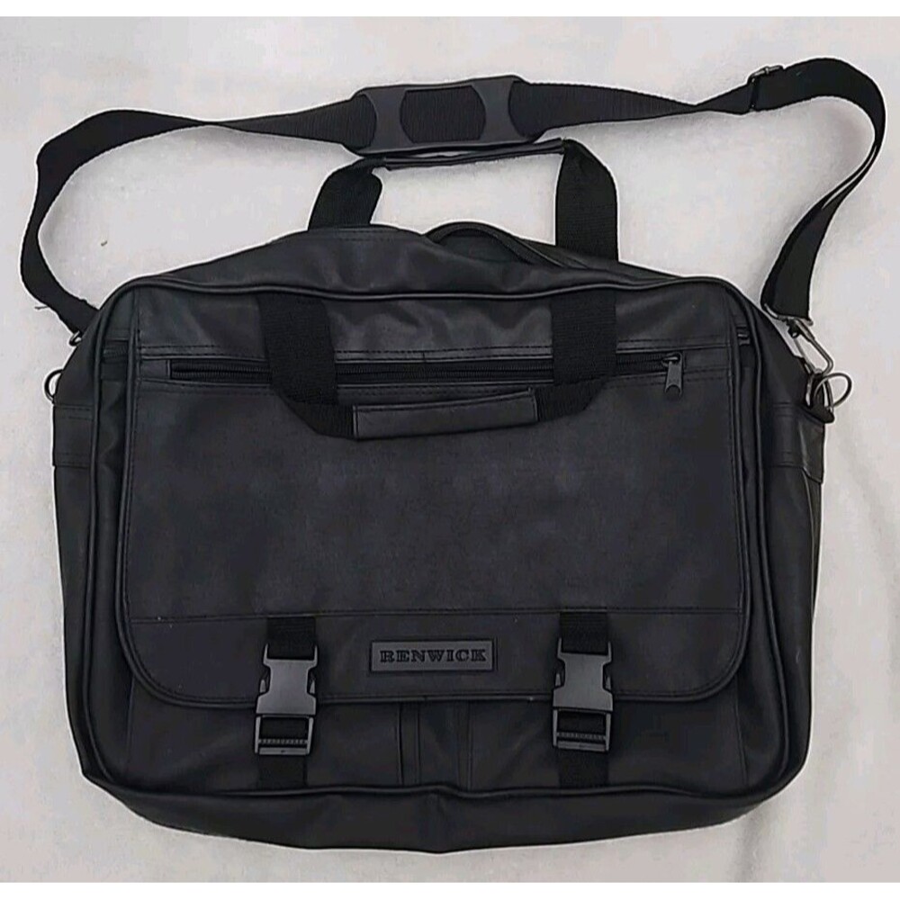 Briefcase Renwick Soft Black Leather Laptop Messenger Bag Case Storage Straps